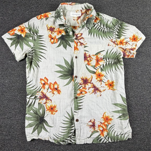 Aeropostale Other - Aeropostale Shirt Mens S LXAGBA7 White Floral Tropical Button-Down EUC